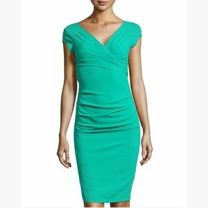 👗 BCBGMAXAZRIA Pleated Ruched Cap Sleeve Dress 👗